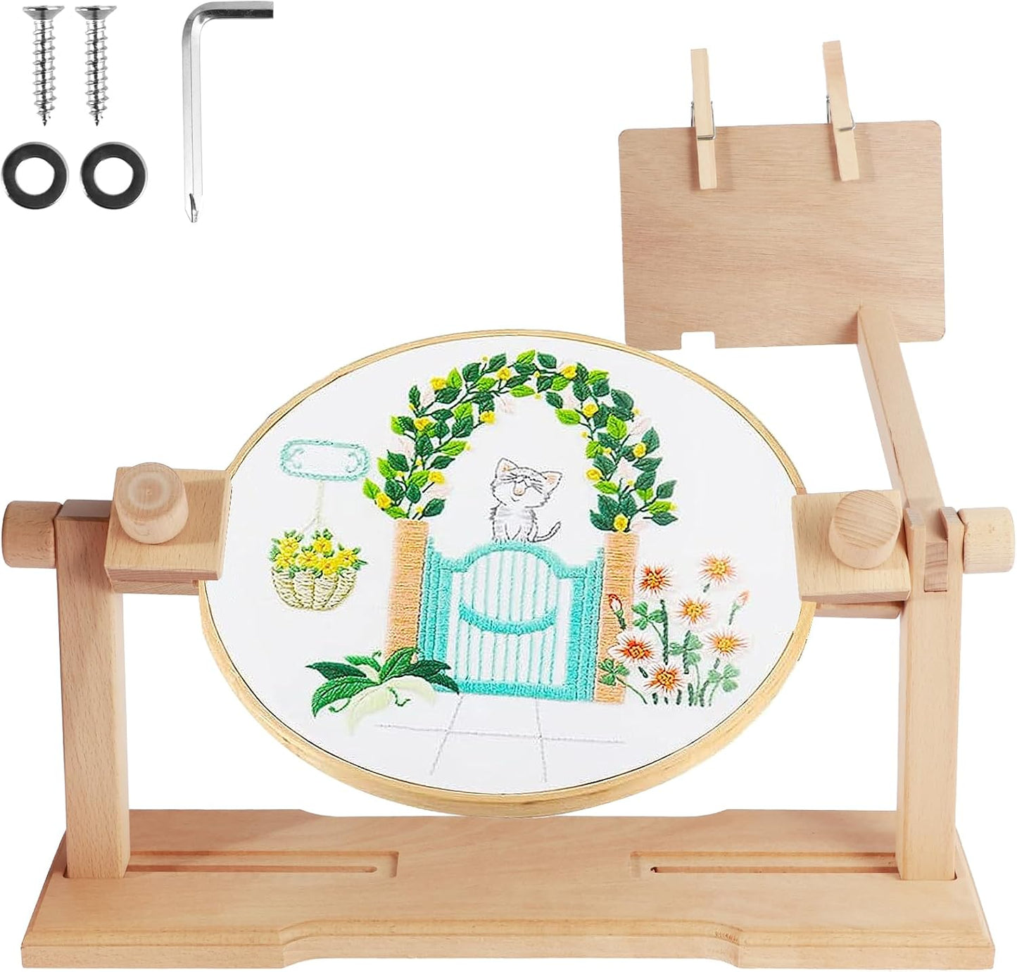 Embroidery Stand,Adjustable Embroidery Hoop Frame Holder 360° Rotation Cross Stitch Lap Stand Beech Wood Embroidery Stand Holder Hands-Free Embroidery Frame Stand for Crafts