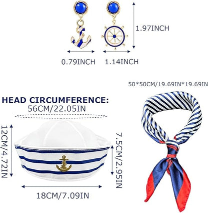 Ladies 3 piece Nautical hat, scarf and earrings set fancy dress