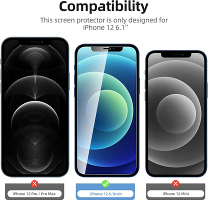 2 Pack for iPhone 12 Screen Protector (6.1 inch) + 2 Pack Camera Lens Protector, Sensor Protection,Case Friendly Tempered Glass Film