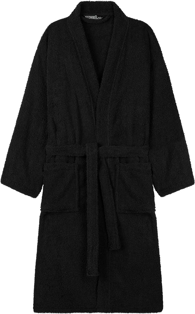 Black Adults Pure Cotton Towelling Bath Robe