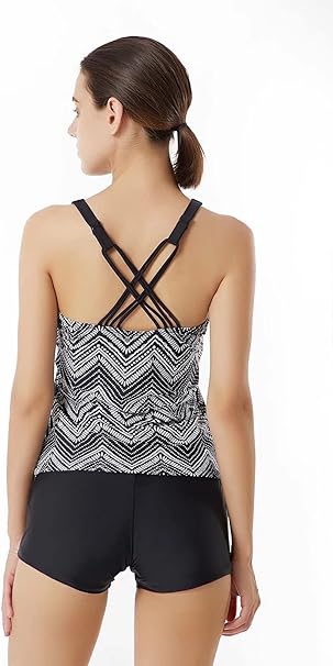 Luluwingx Women Tankini Cross Back Strappy Vest and Boyshorts