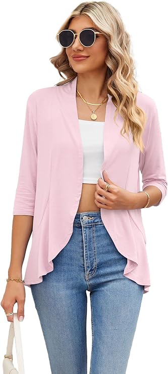 Ladies 3/4 sleeve Lightweight Draped Summer Cardigan