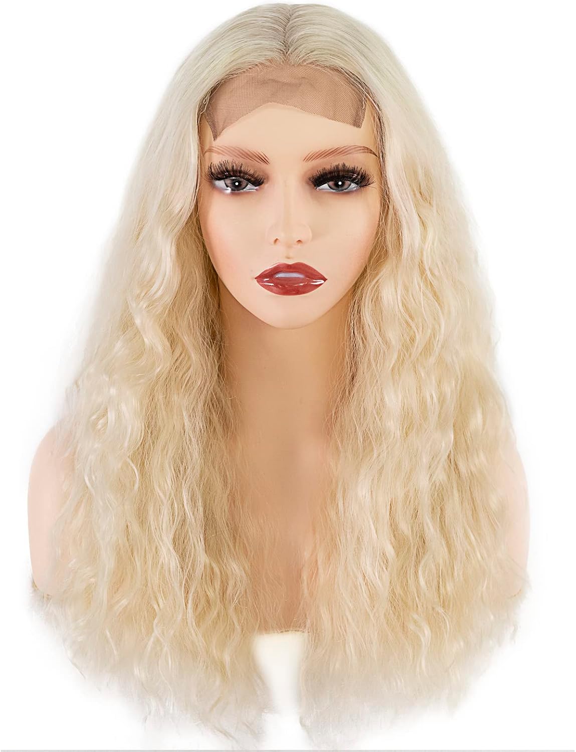 iShine 22 Inch Long Blonde, Lace Front Synthetic Loose Wavy Wig