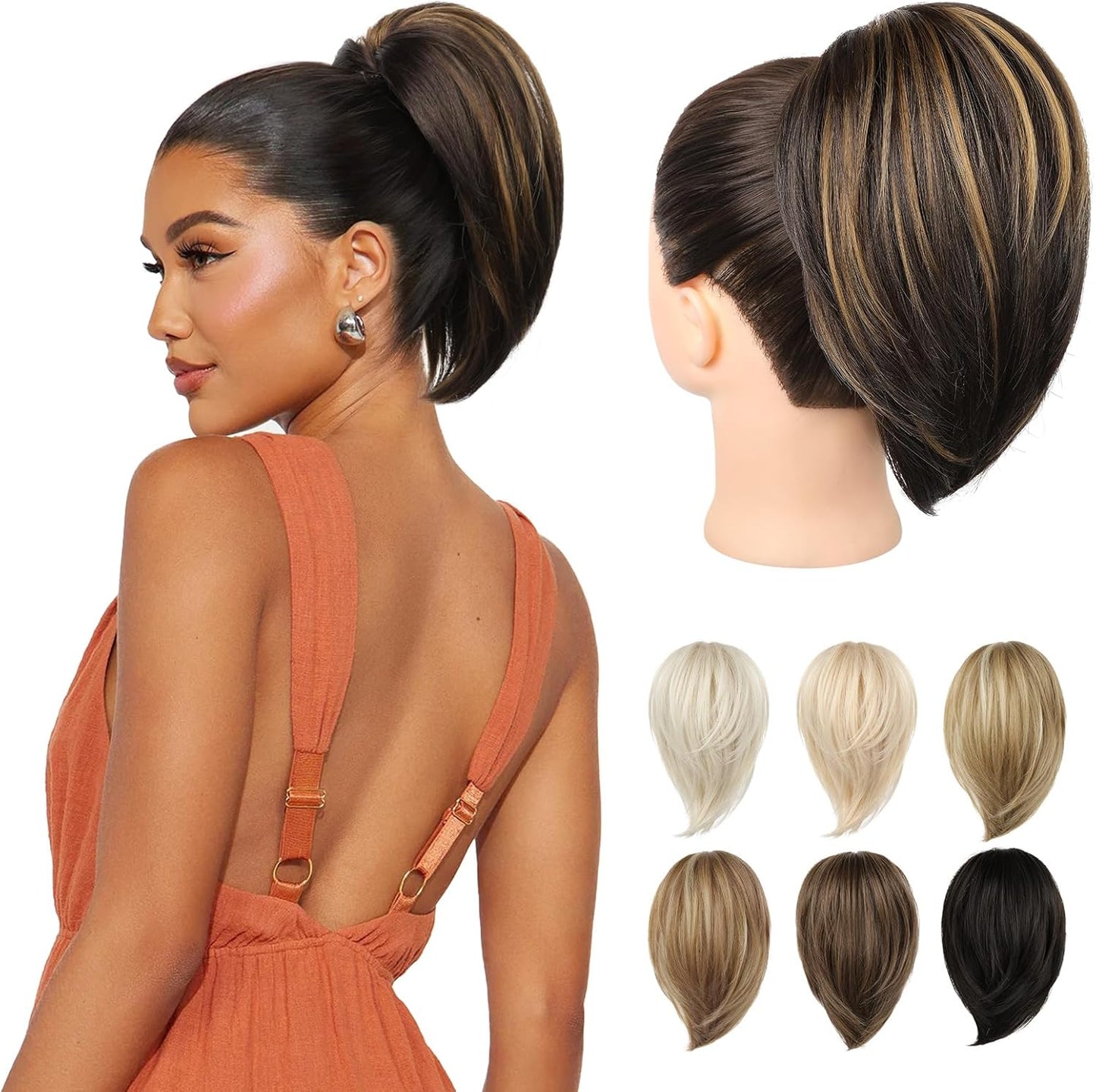 Reecho Straight Claw Clip Bun Extension Brown with Highlights