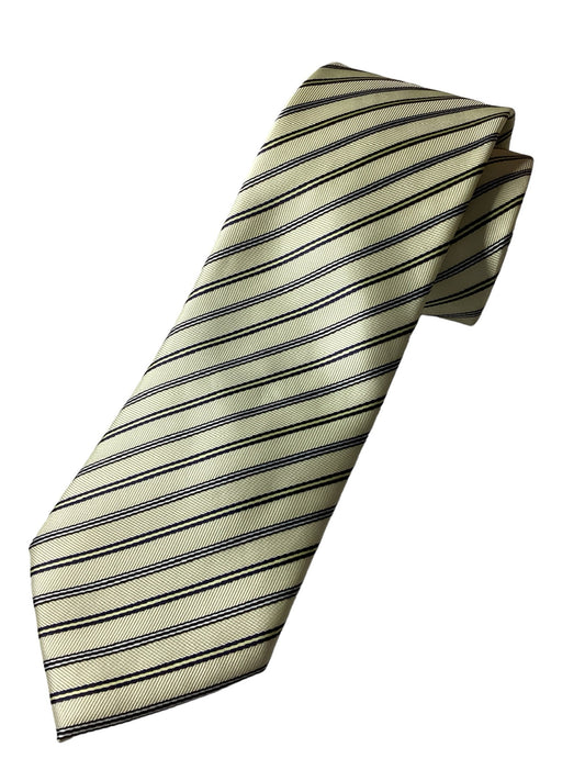 Gents Ivory with black and navy stripes tie with pocket square