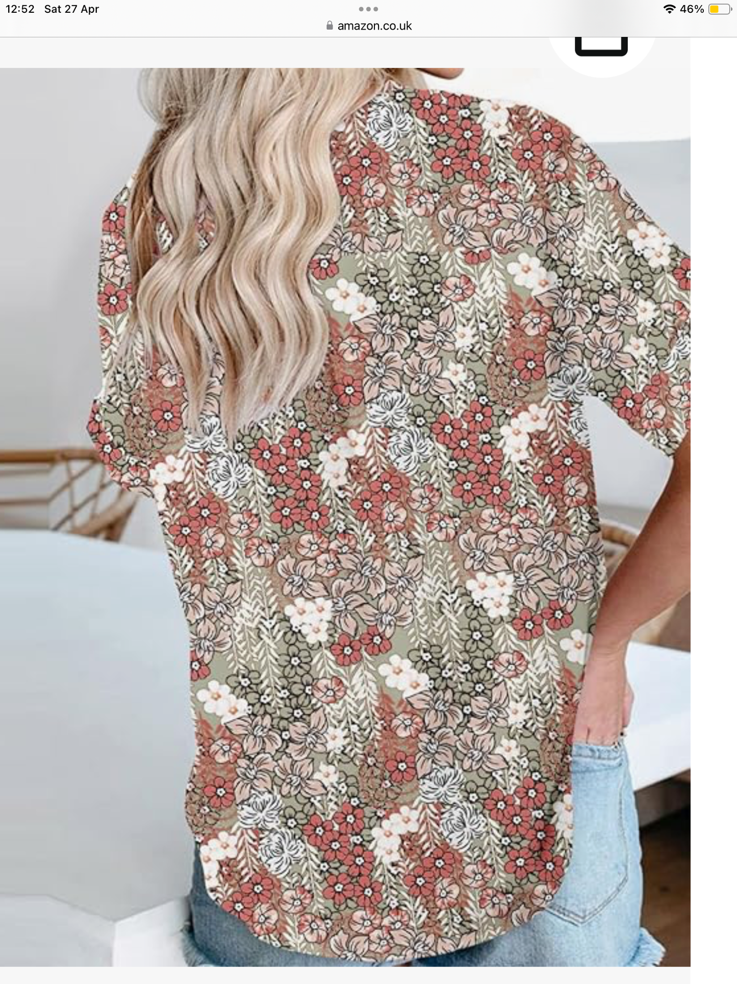 Women's V Neck Floral Print Short Sleeved Shirt Blouse