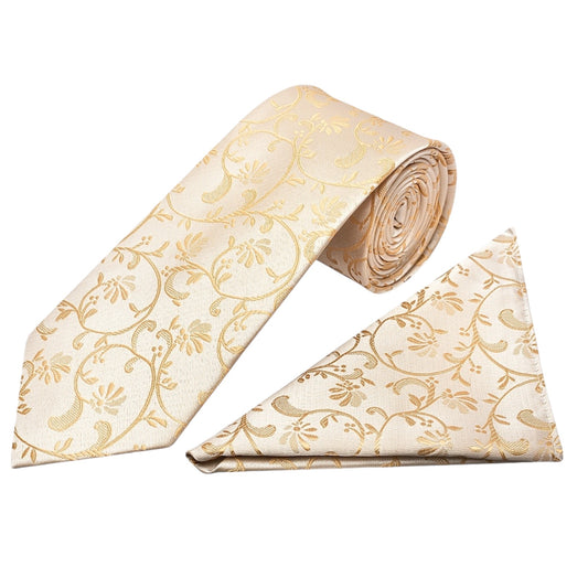 Caramel Floral Classic Men's Tie and Pocket Square Set