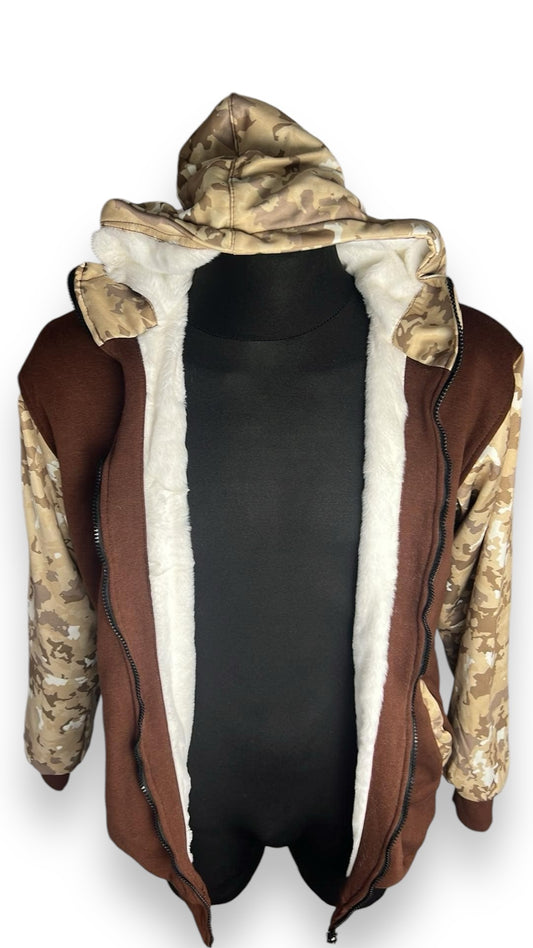 Men's Super thick Fleece Lined Camo Sleeve Hoodie with internal pockets