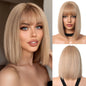 OUFEI Dark Blonde Bob Wig With Bangs Short Straight