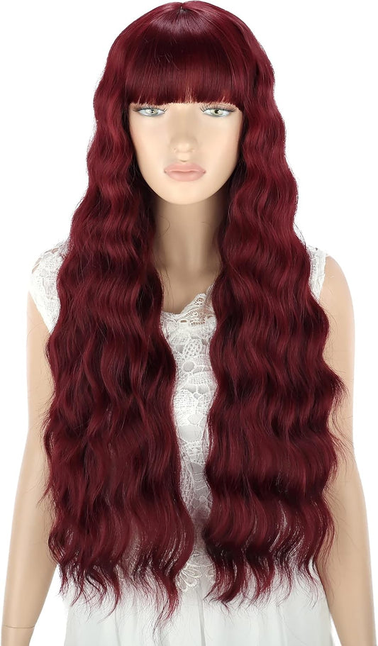 YEESHEDO Long Wavy Synthetic Wine Red Wig with Fringe