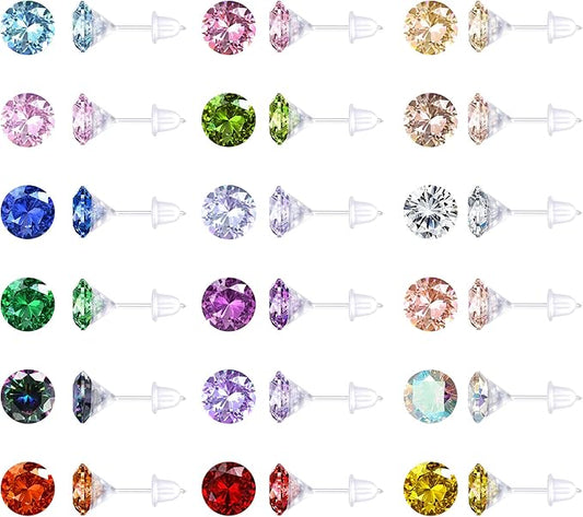 Kakonia Plastic Stud Earrings with Cubic Zirconia Gems