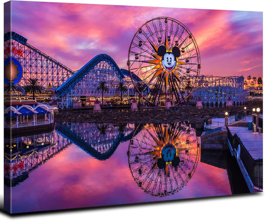 AREBOLO Mickey Ferris Wheel Skyline Decor, Castle Park Landscape Canvas Artwork&nbsp;