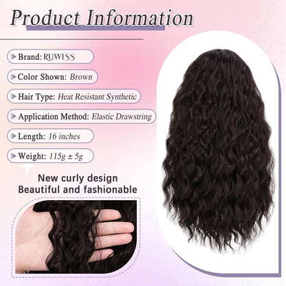RUWISS Curly Drawstring Ponytail Extension for Black Women,16 inch Dark Brown