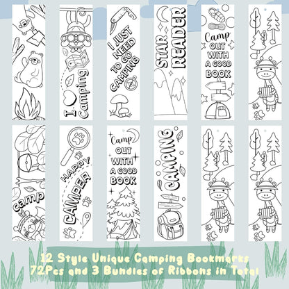 75 Piece Colour Your Own Bookmarks Kids DIY Camping Theme