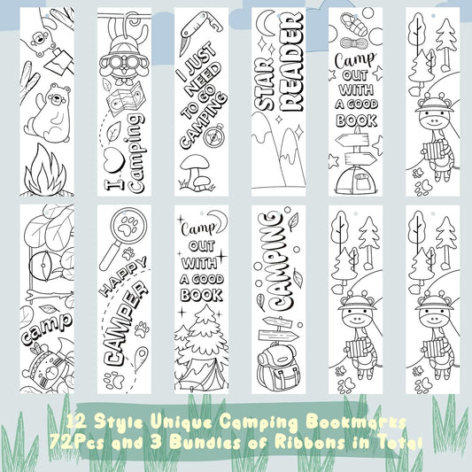 75 Piece Colour Your Own Bookmarks Kids DIY Camping Theme