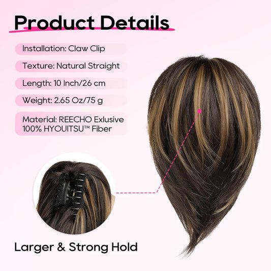 Reecho Straight Claw Clip Bun Extension Brown with Highlights