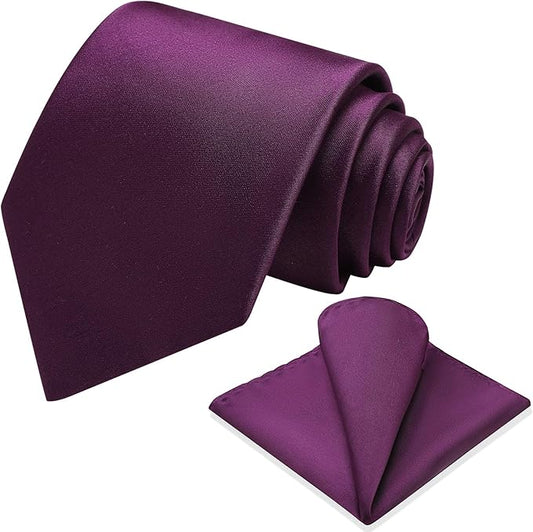 Men's Solid Colour Silk Tie and Pocket Square Set