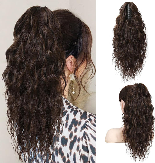 PORSMEER Ponytail Claw Clip Ponytail Hair Extensions Dark Brown