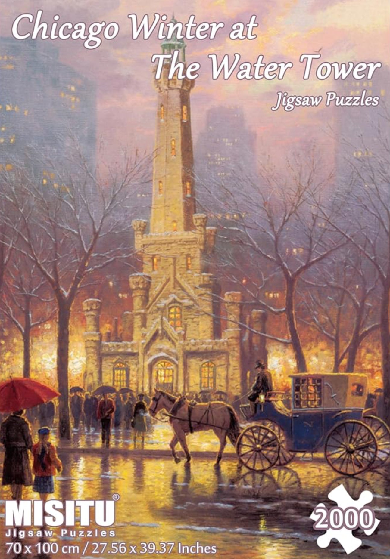 MISITU Jigsaw Puzzles 2000 Pieces for Adults Chicago Winter at The Water Tower by Thomas Kinkade