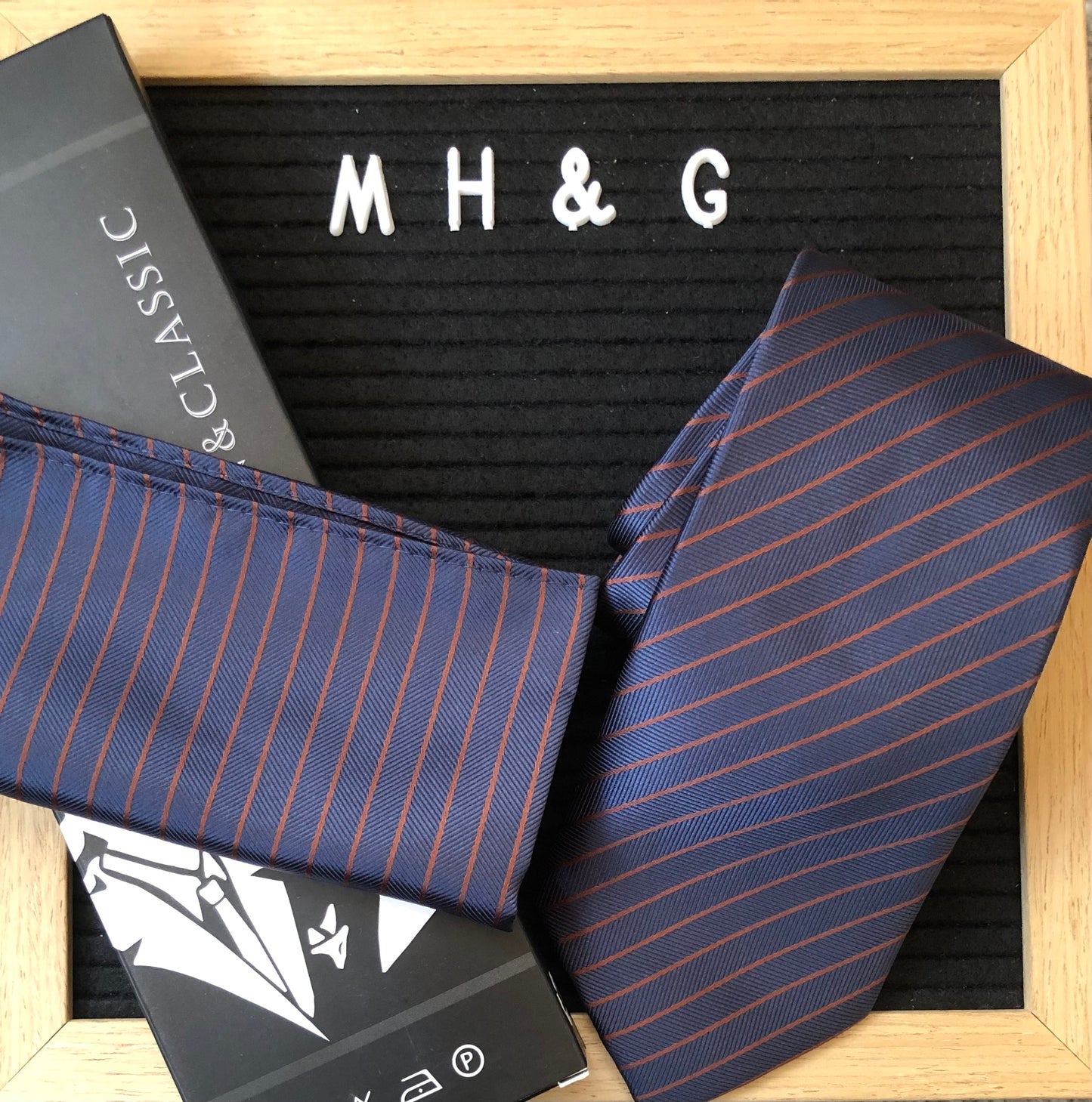 Briyard Men's Tie and Pocket Square - Navy and Red