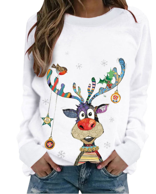 Cute Reindeer Long Sleeve Pullover Fleece Lined Lightweight ladies jumper