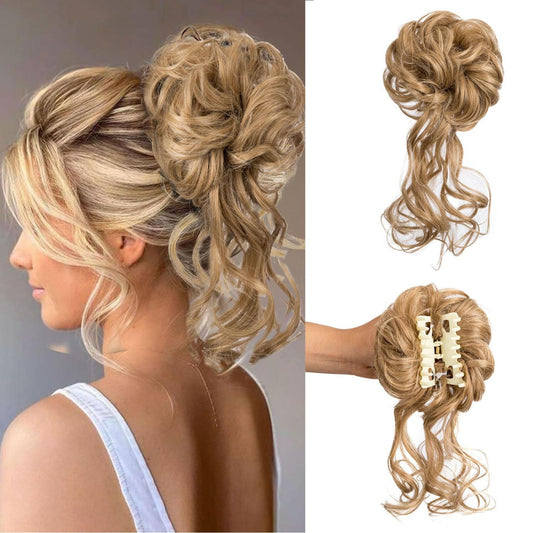 Women's Ash Blonde Claw Clip Messy Bun Hair Piece