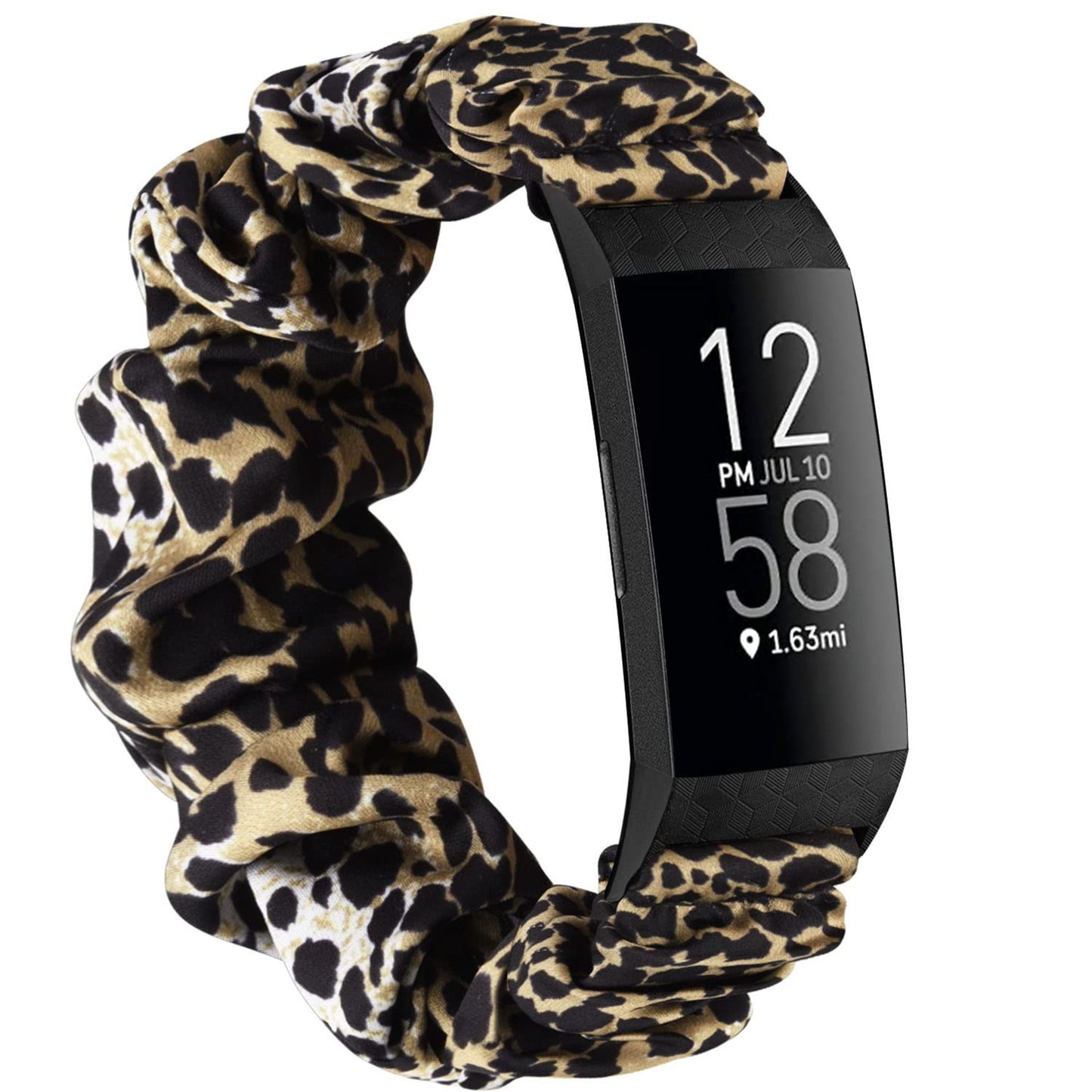 Leopard print scrunchie style replacement strap for Fitbit Charge 3/4