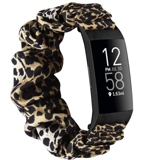 Leopard print scrunchie style replacement strap for Fitbit Charge 3/4