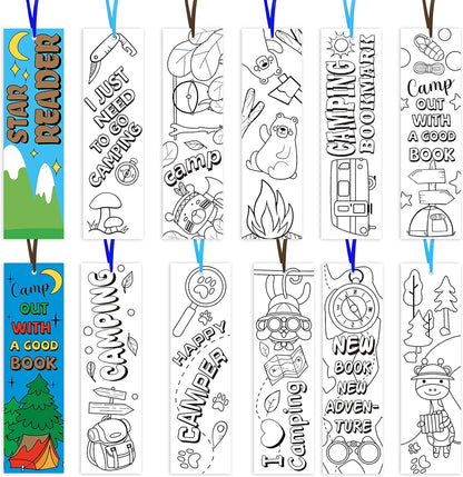 75 Piece Colour Your Own Bookmarks Kids DIY Camping Theme