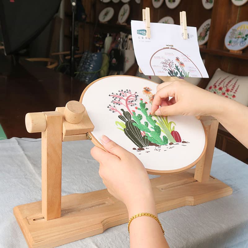 Embroidery Stand,Adjustable Embroidery Hoop Frame Holder 360° Rotation Cross Stitch Lap Stand Beech Wood Embroidery Stand Holder Hands-Free Embroidery Frame Stand for Crafts