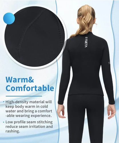 YUETA WOMENS WETSUIT JACKET .BLACK RASH TOP LONG SLEEVED ZIP UP WARM SURF