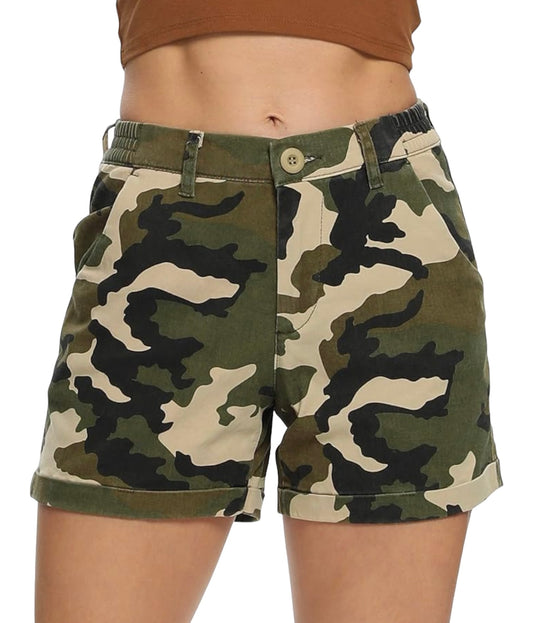 Women's Casual Shorts with Pockets Elastic Waist in Camo