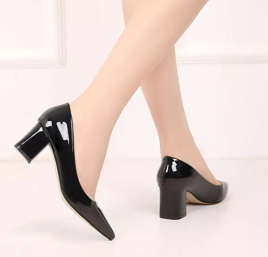 Chunky Heels Pointy Trans Plain Work Court Women Shoes