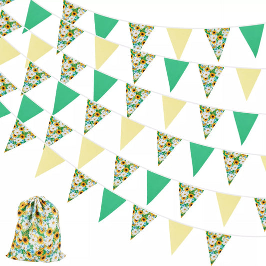 Yellow and Green Floral fabric bunting 42 Pcs