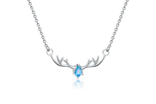 Antler Pendant Necklace with Blue Cubic Zirconia