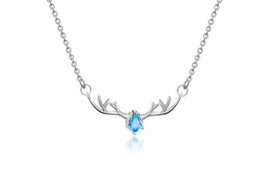 Antler Pendant Necklace with Blue Cubic Zirconia