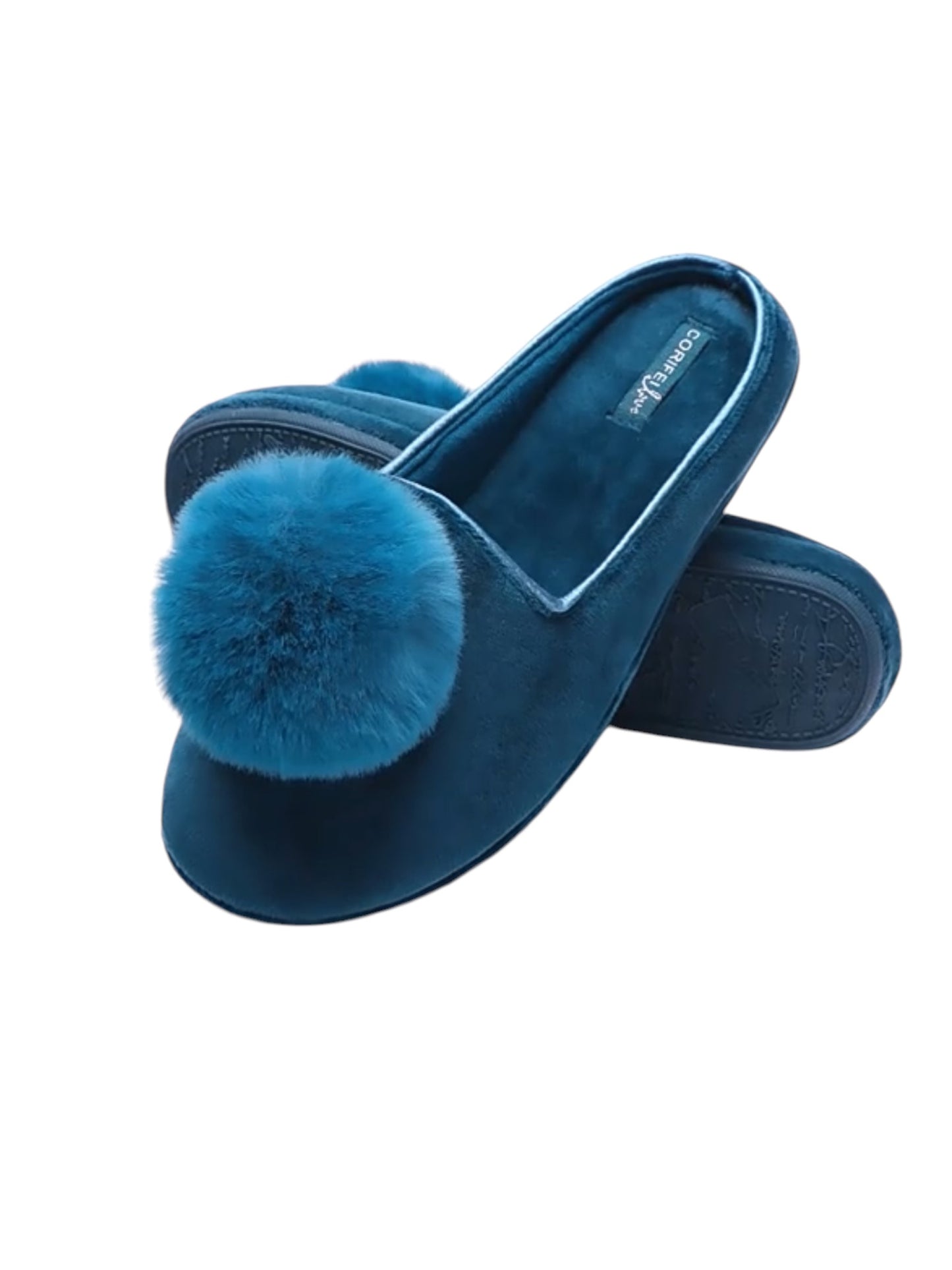 CORIFEI Comfy Slip-on House Shoes with Pom Pom Faux Fur Slippers