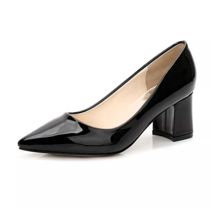 Chunky Heels Pointy Trans Plain Work Court Women Shoes