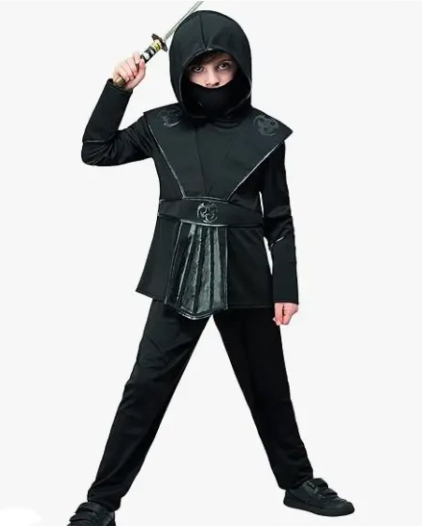 Boys Black Ninja Costume Kids Samurai Warrior Fancy Dress