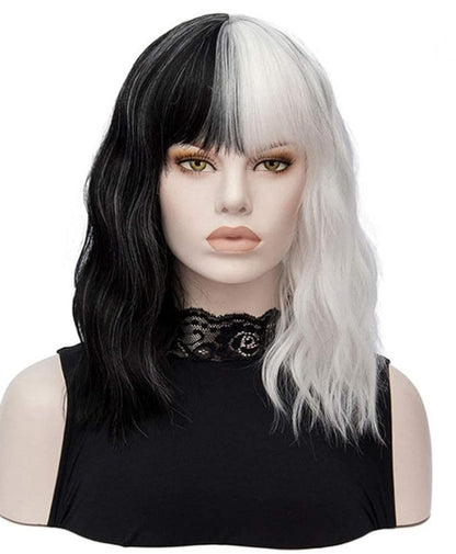 FVCENT Short Black and White Wig