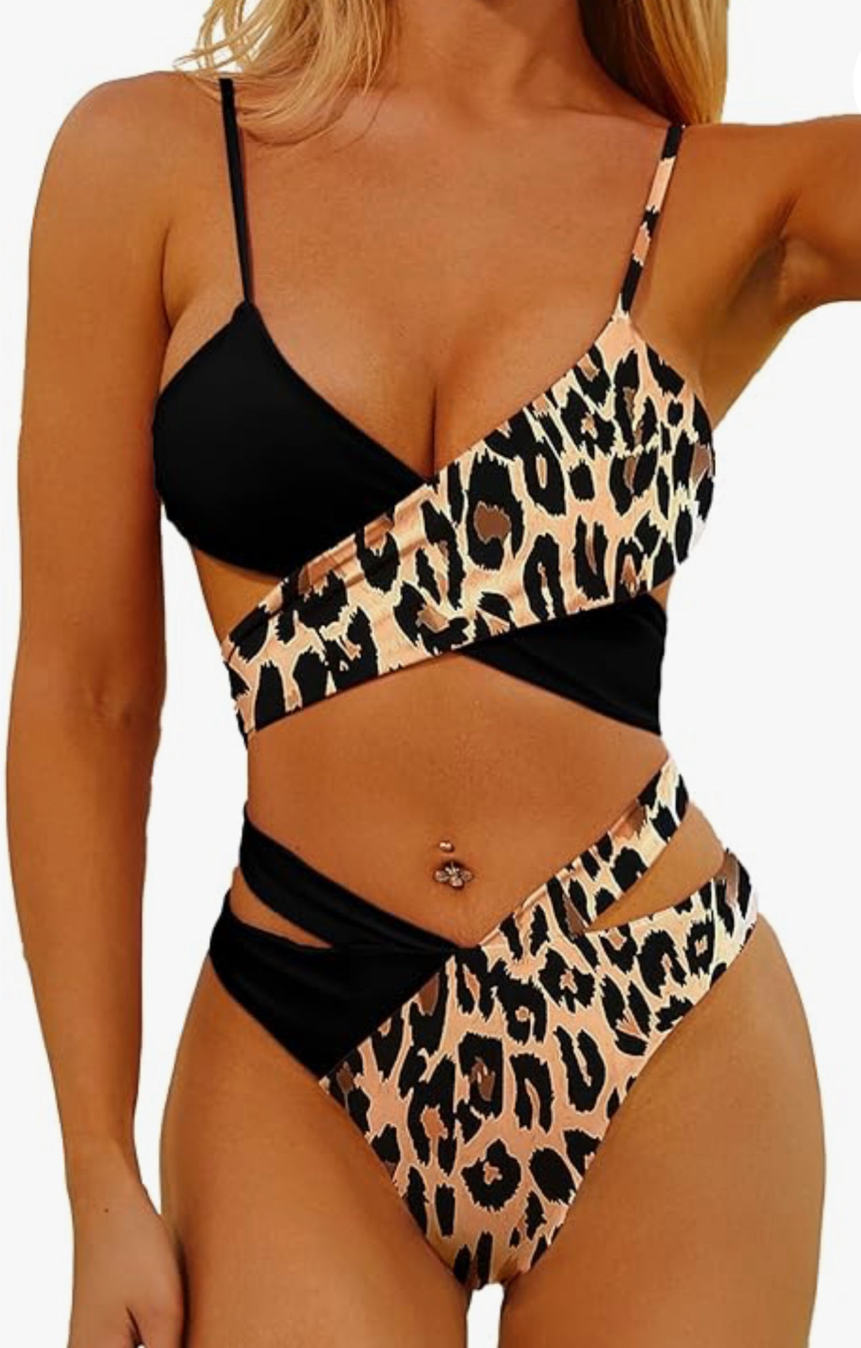 Tofern Bikini Swimming Costume High Waisted Two Piece Bandage Tie Swim M H G Ltd