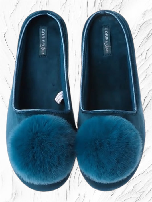 CORIFEI Comfy Slip-on House Shoes with Pom Pom Faux Fur Slippers