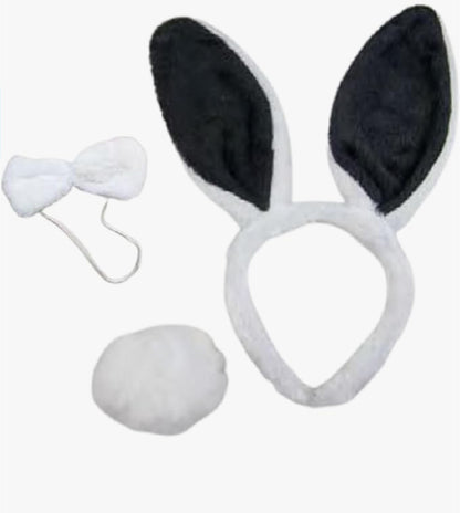 Black and white bunny ears with bow tie and tail