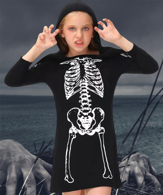 Girls Halloween Costume Skeleton Black Fancy Dress