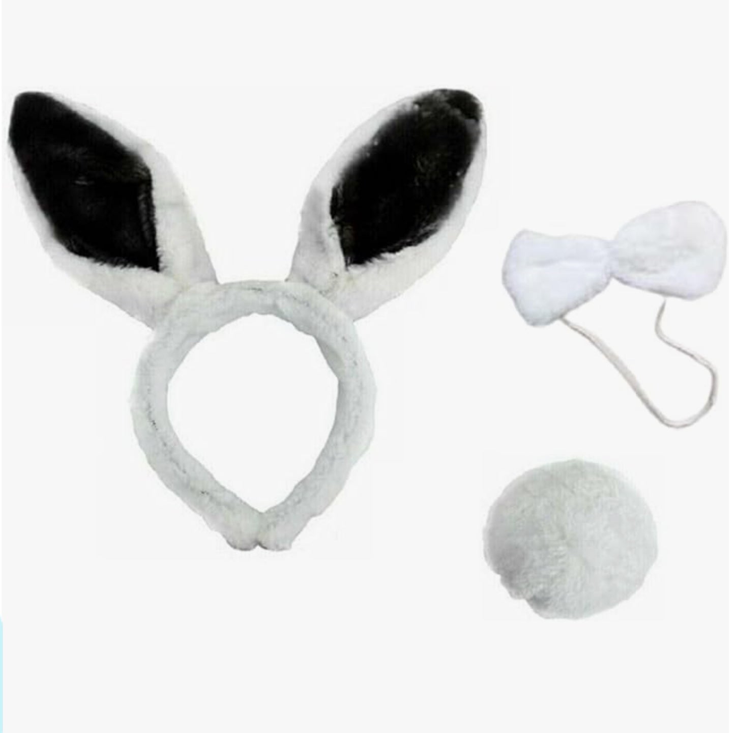 Black and white bunny ears with bow tie and tail