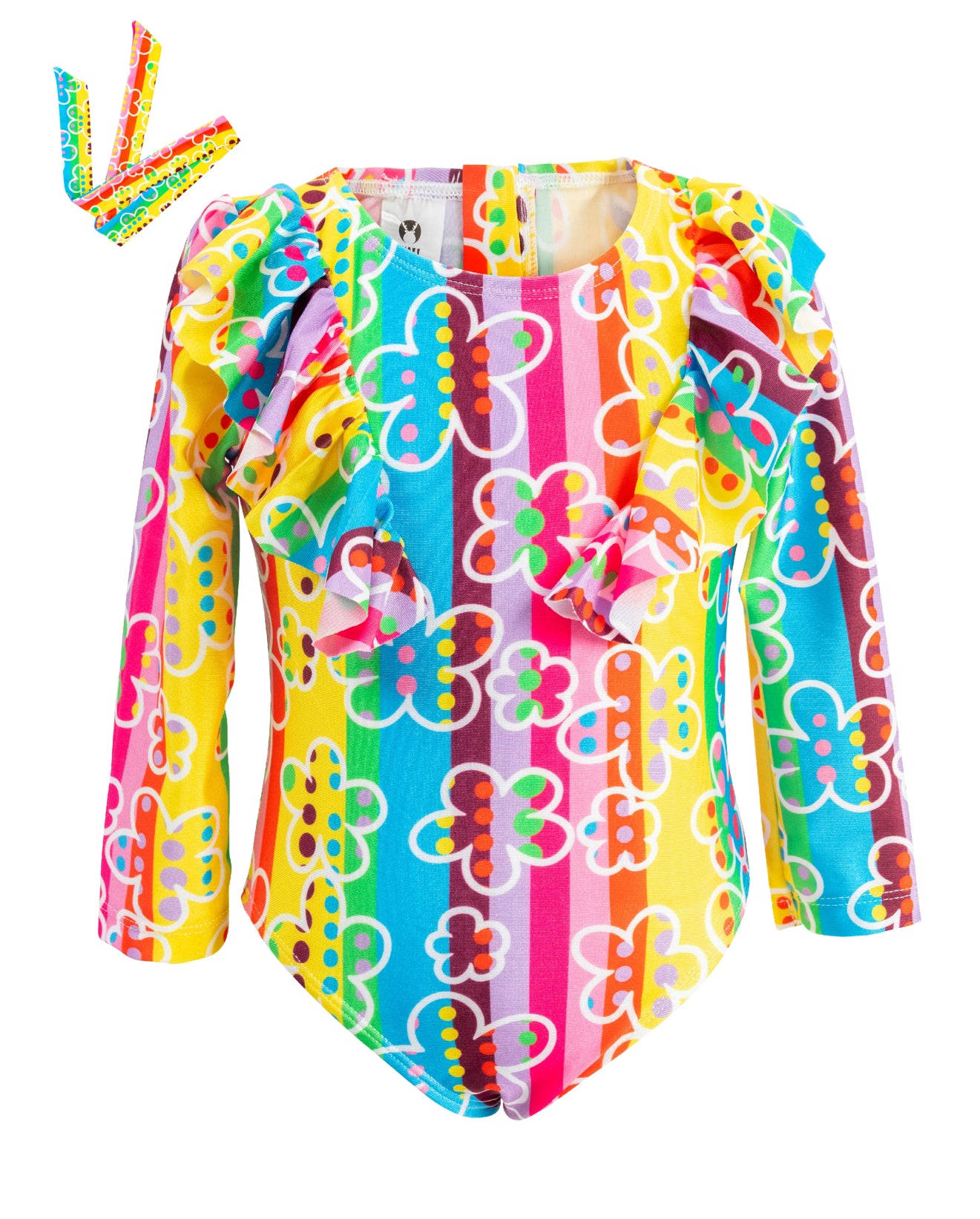 Girls One-Piece Rainbow Stripes Swimwear Headband Set