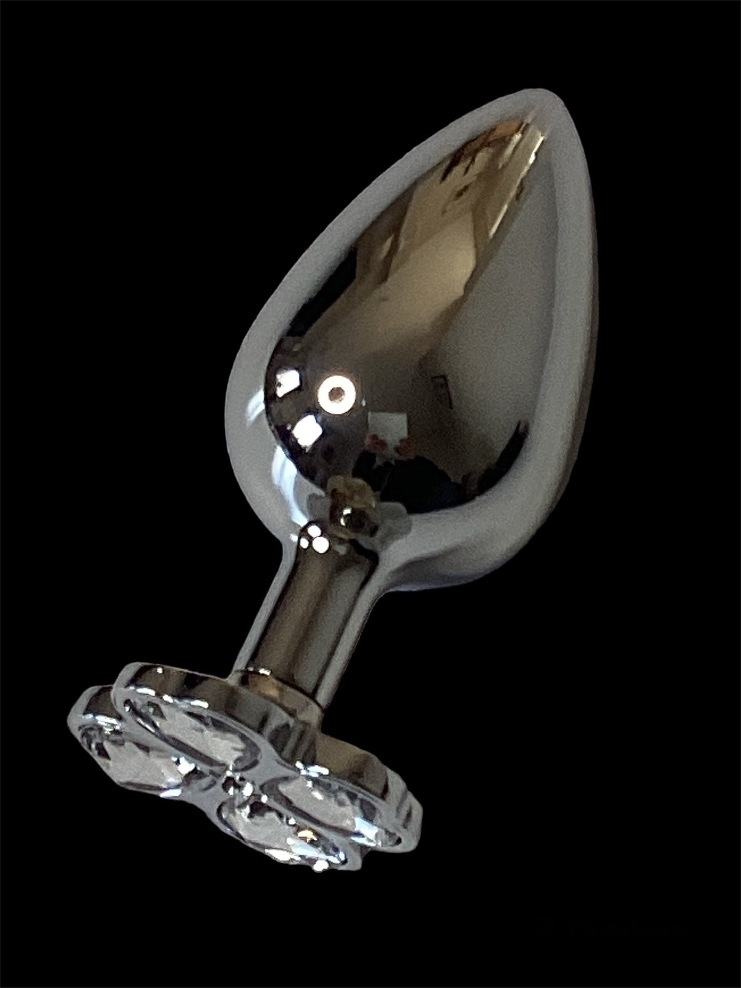 Base Metal Anal plug with Clear flower crystals