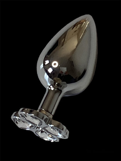 Base Metal Anal plug with Clear flower crystals