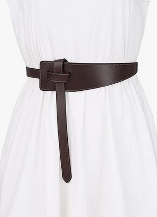 Women Faux Leather Knot Belt, Tie a Knot No Buckle Waistband Belts for Dress Coat