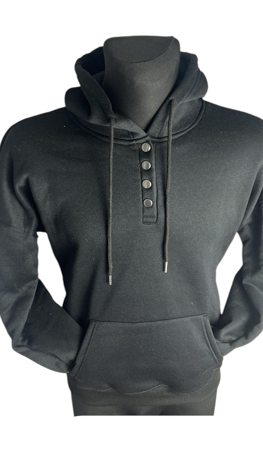 Women's Casual Pullover Hooded jumper with popper front